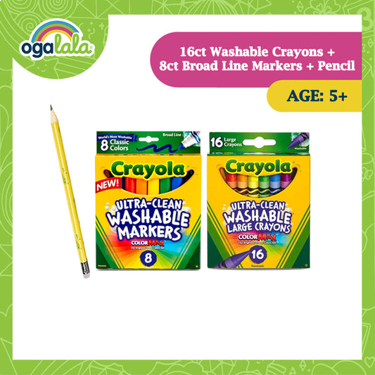Crayola 16CT W/ CRAYON + 8CT BROADLINE  W/ MARKERS + PENCIL