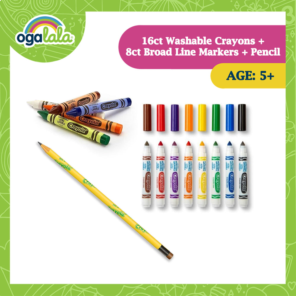 Crayola 16CT W/ CRAYON + 8CT BROADLINE  W/ MARKERS + PENCIL