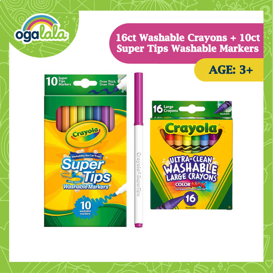 Ogalala Arts Bundle (16 count Washable Crayon + 10 count Supertips Washable Markers)