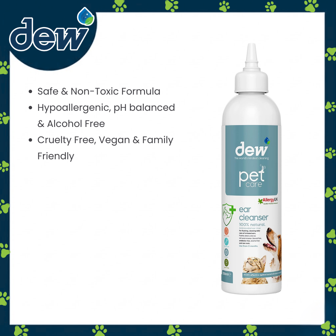 Ogapets Dew Pet Care Ear Cleanser 250ml - Hypoallergenic, Non-Toxic, Antibacterial, Safe for All Breeds, Ages & Sizes