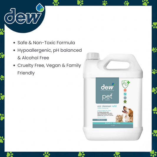 Ogapets Dew Pet Care Ear Cleanser Refill 2.5L - Hypoallergenic, Non-Toxic, Antibacterial, Safe for All Breeds, Ages & Sizes