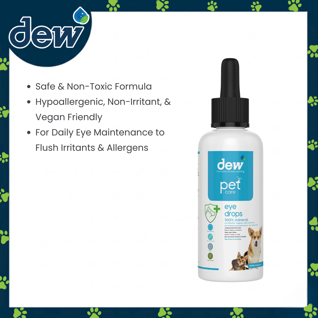 Ogapets Dew Pet Eye Drops 65ml Pure Mineral, Antibacterial, Hypoallergenic, Non-irritant, Vegan Friendly, Non-toxic, & No-Rinse Formula for Daily Care