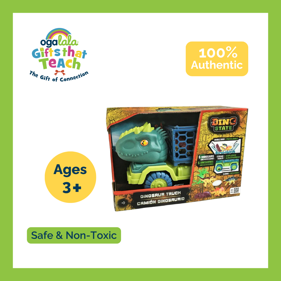 DINO STATE Free-Wheel Dinosaur Carrier Truck Playset with 6 Dinos & Accessories