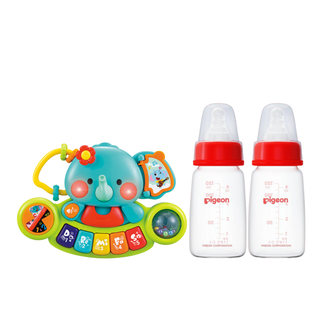 Kidshits 2-in-1 Musical Elephant Keyboard + Pigeon RPP Red Bottle 120ml Twinpack