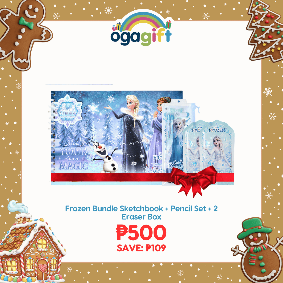 OGAGIFT BUNDLE FROZEN BUNDLE SKETCHBOOK 320111 + PENCIL SET EN320107 + 2 ERASER BOX IG3041