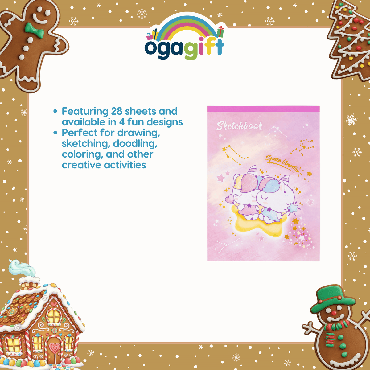 OGAGIFT BUNDLE KAWAII BUNDLE UNICORN SQUISHY DOLL IG2086 + SKETCHBOOK IG1933 + 6COLOR PEN IG5053