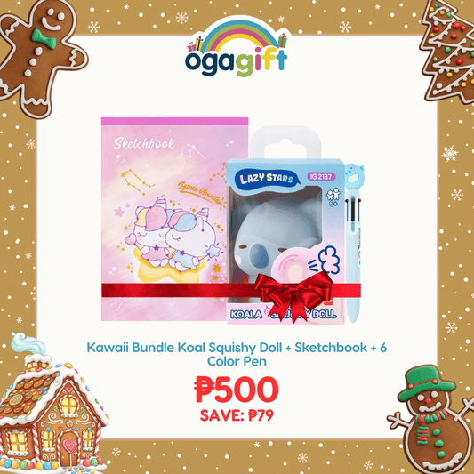 OGAGIFT BUNDLE KAWAII BUNDLE KOALA SQUISHY DOLL IG2137 + SKETCHBOOK IG1933 + 6COLOR PEN IG5053