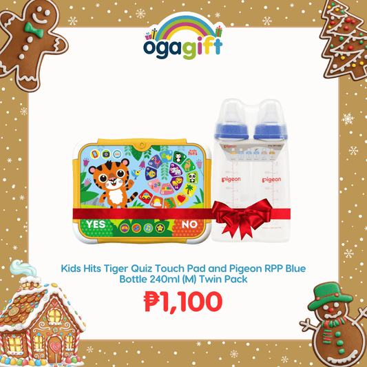 Kids Hits Tiger Quiz Touch Pad and Pigeon RPP Blue Bottle 240ml (M) Twin Pack