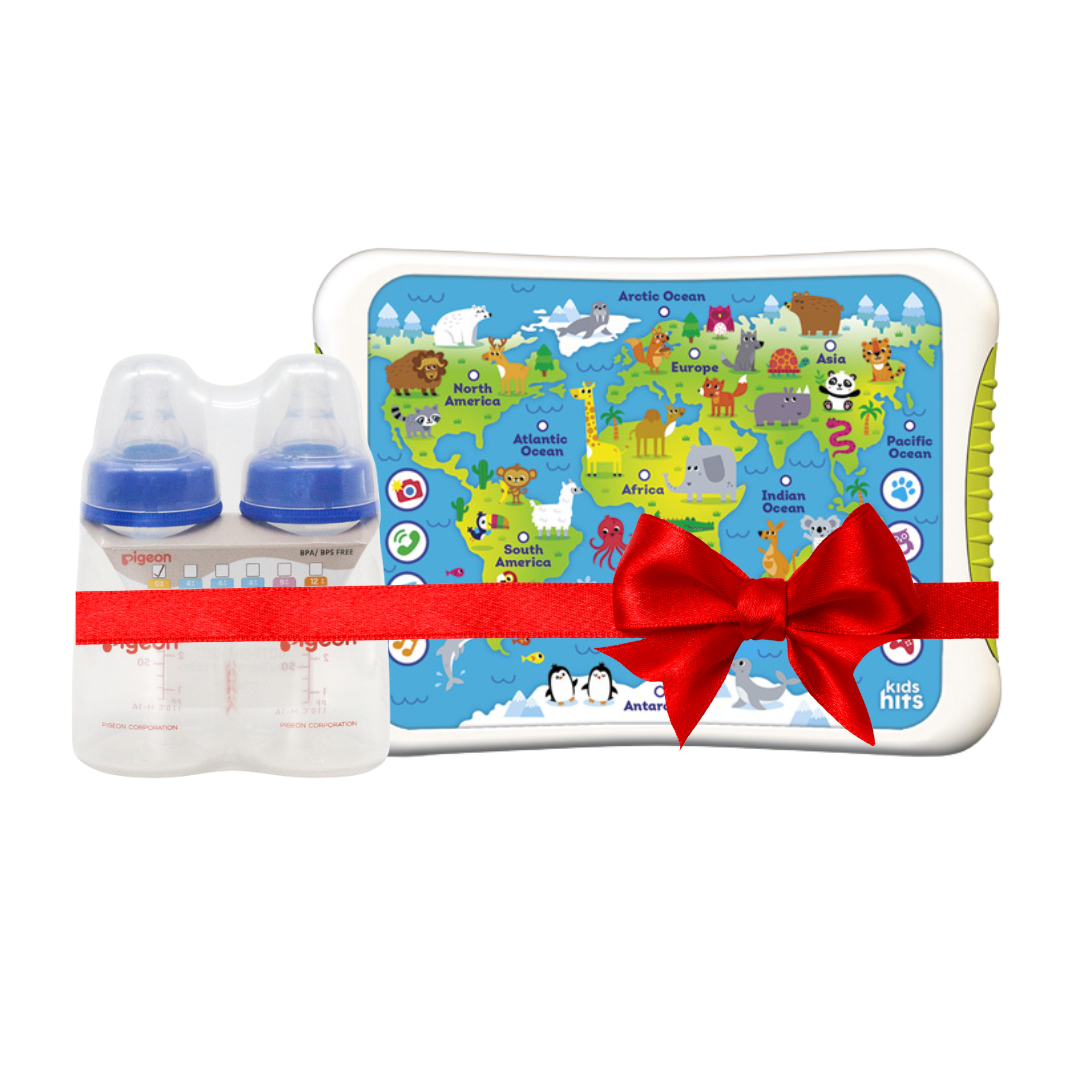 Kids Hits Discovery Atlas Hit Pad and Pigeon RPP Blue Bottle 120ml (S) Twin Pack for Newborn