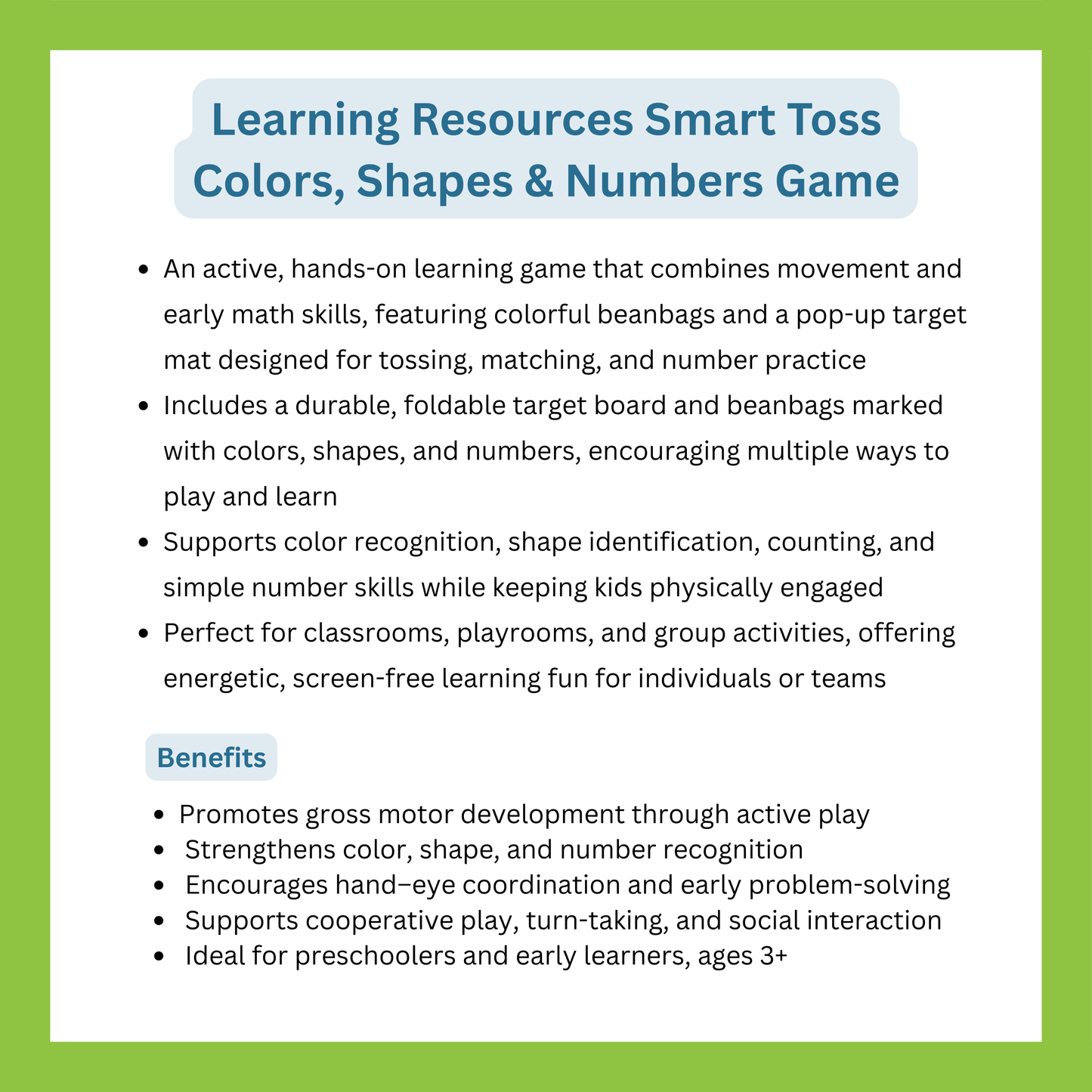 Learning Resources Smart Tossï¿½ Colors, Shapes & Numbers Game