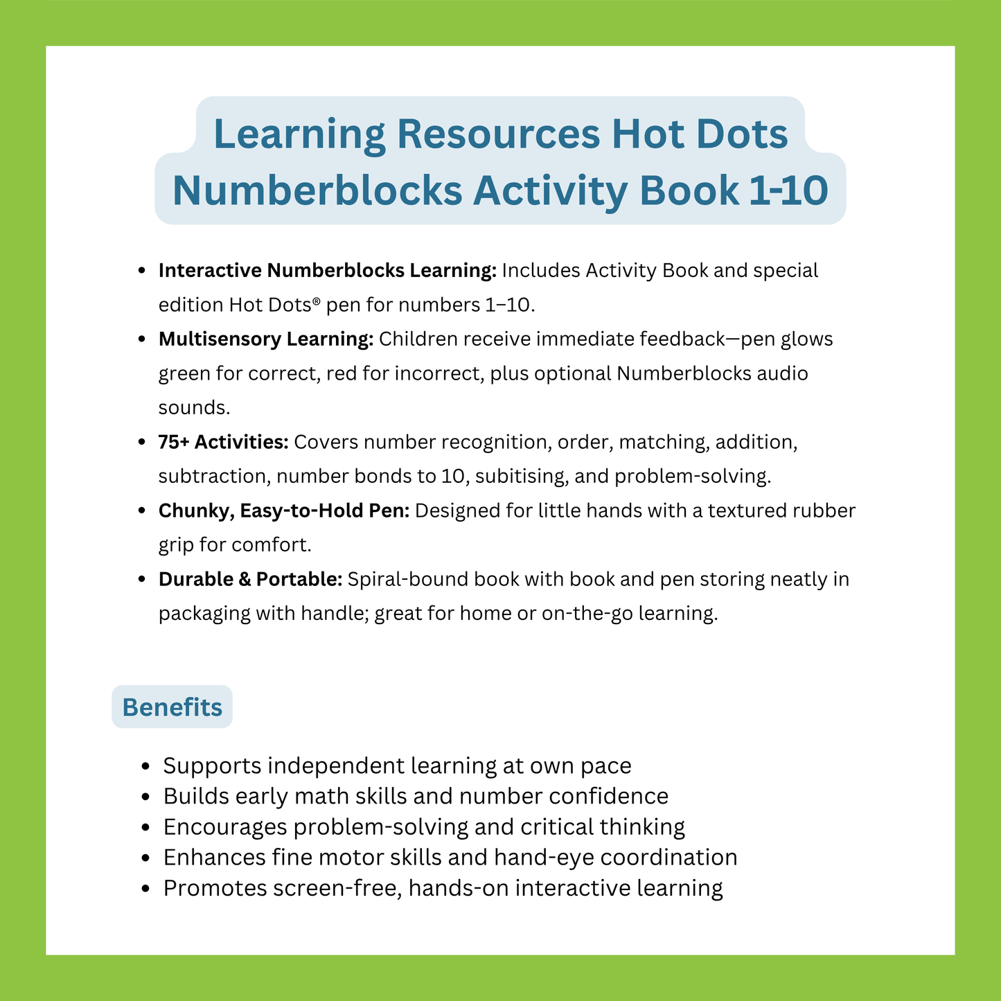 LEARNING RESOURCES HOT DOTS NUMBERBLOCKS ACTIVITY BOOK 1-10