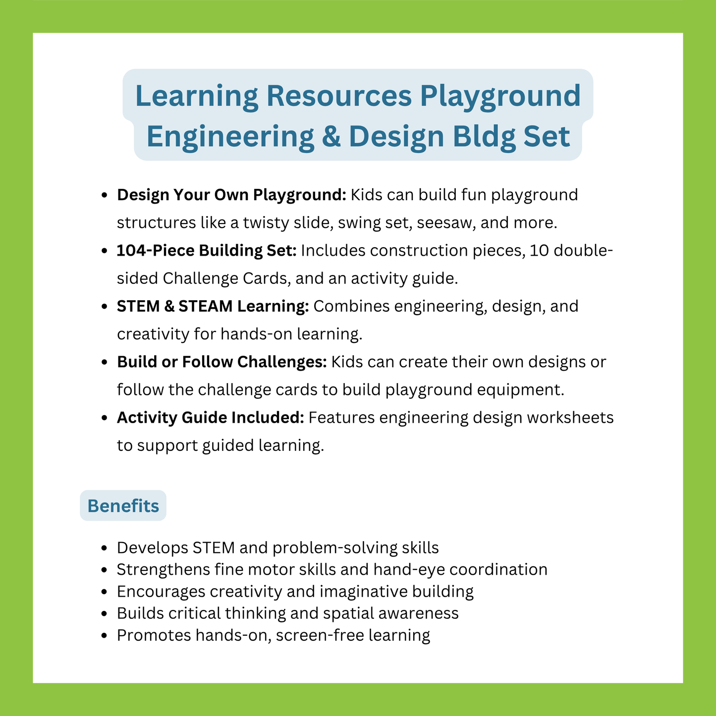 LEARNING RESOURCES PLAYGROUND ENGINEERING & DESIGN BLDG SET