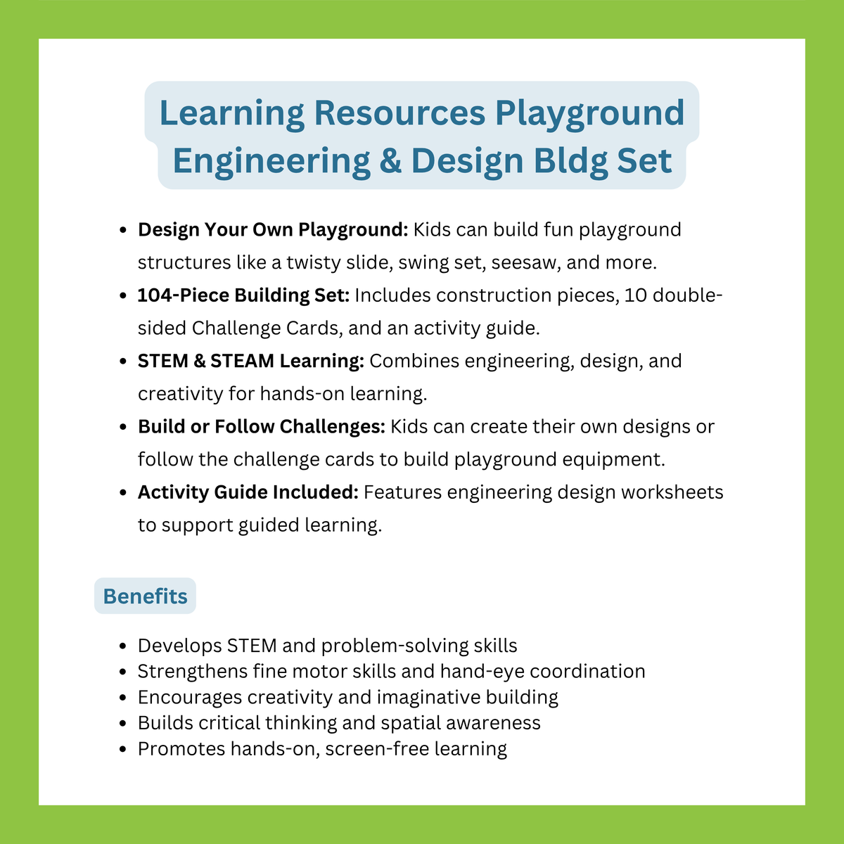 LEARNING RESOURCES PLAYGROUND ENGINEERING & DESIGN BLDG SET – Ogalala World