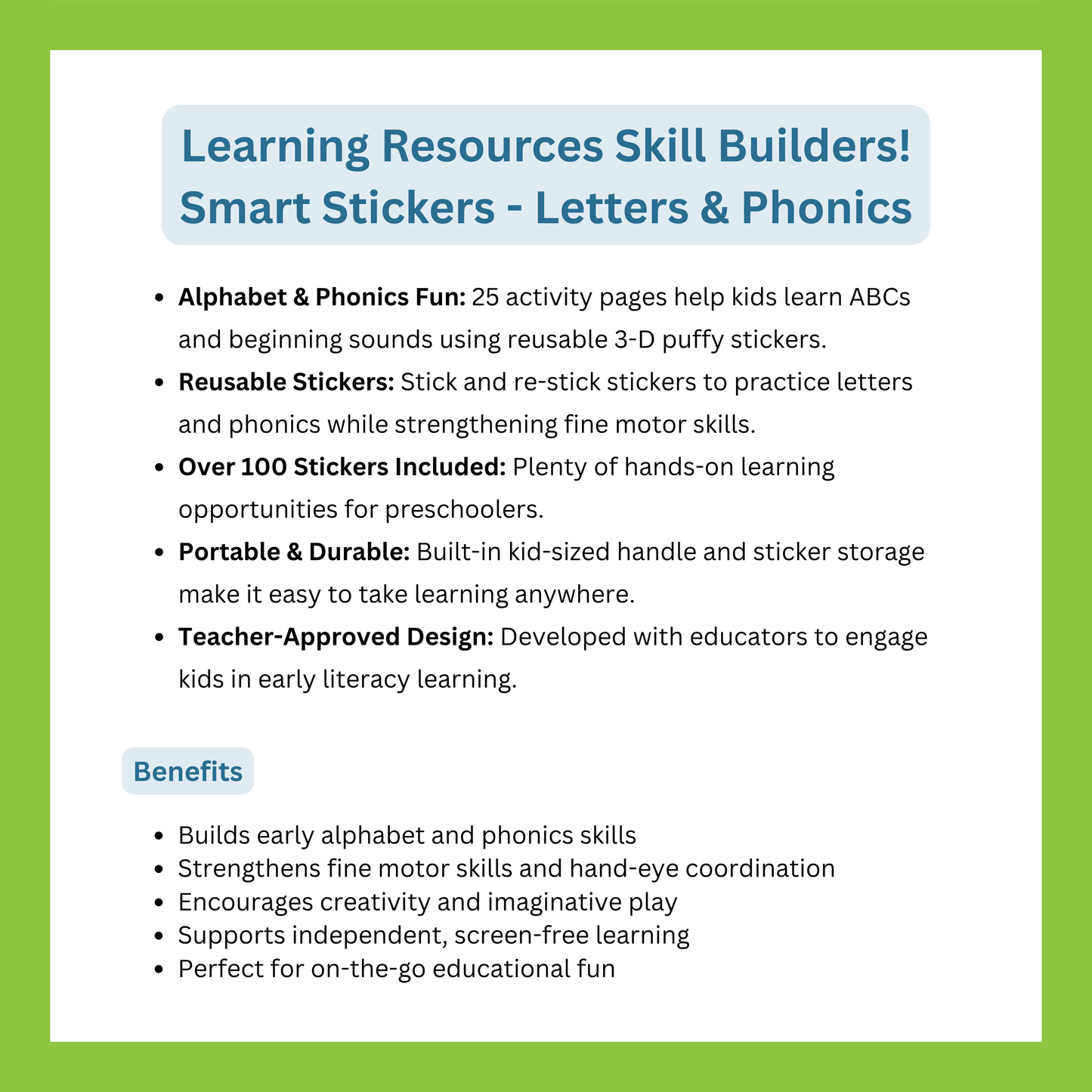 LEARNING RESOURCES SKILL BUILDERS! SMART STICKERS - LETTERS & PHONICS