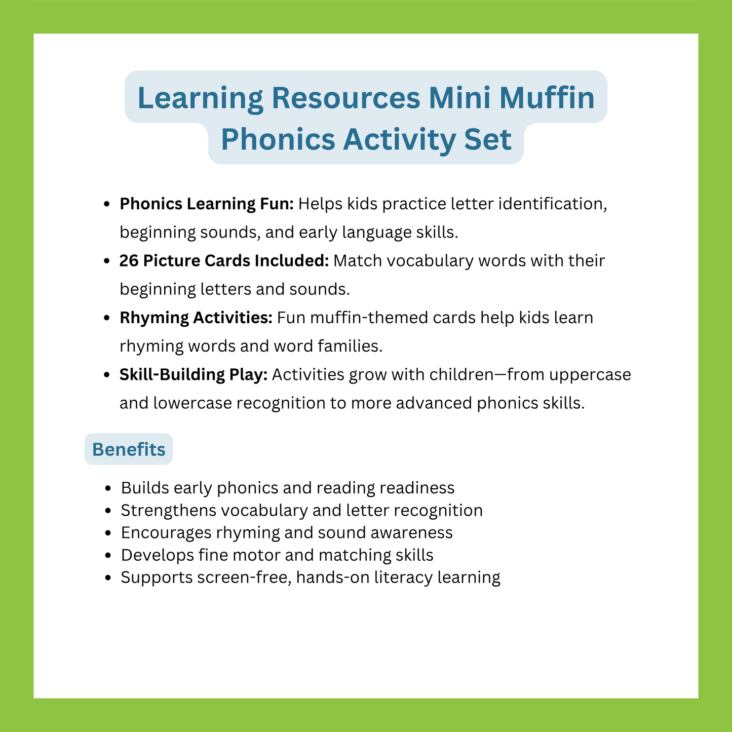LEARNING RESOURCES Mini Muffin Phonics Activity Set