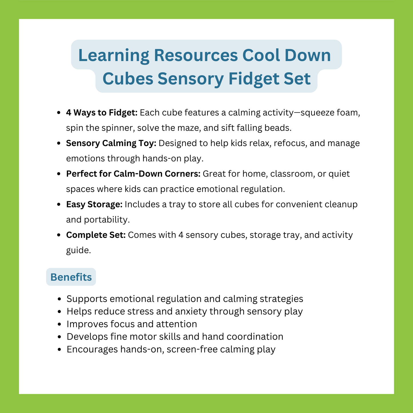 LEARNING RESOURCES COOL DOWN CUBES SENSORY FIDGET SET