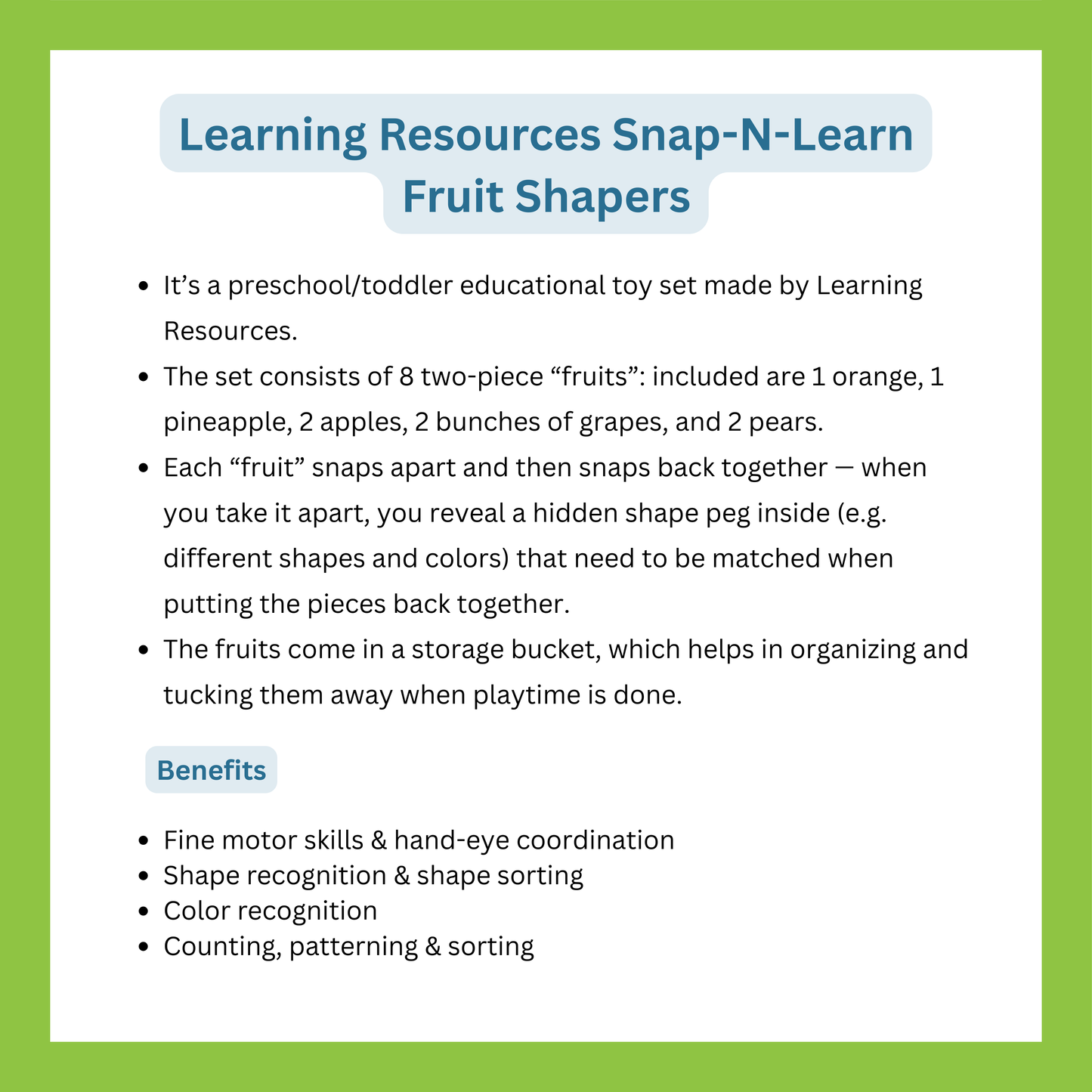 Learning Resources Snap-N-Learn™ Fruit Shapers