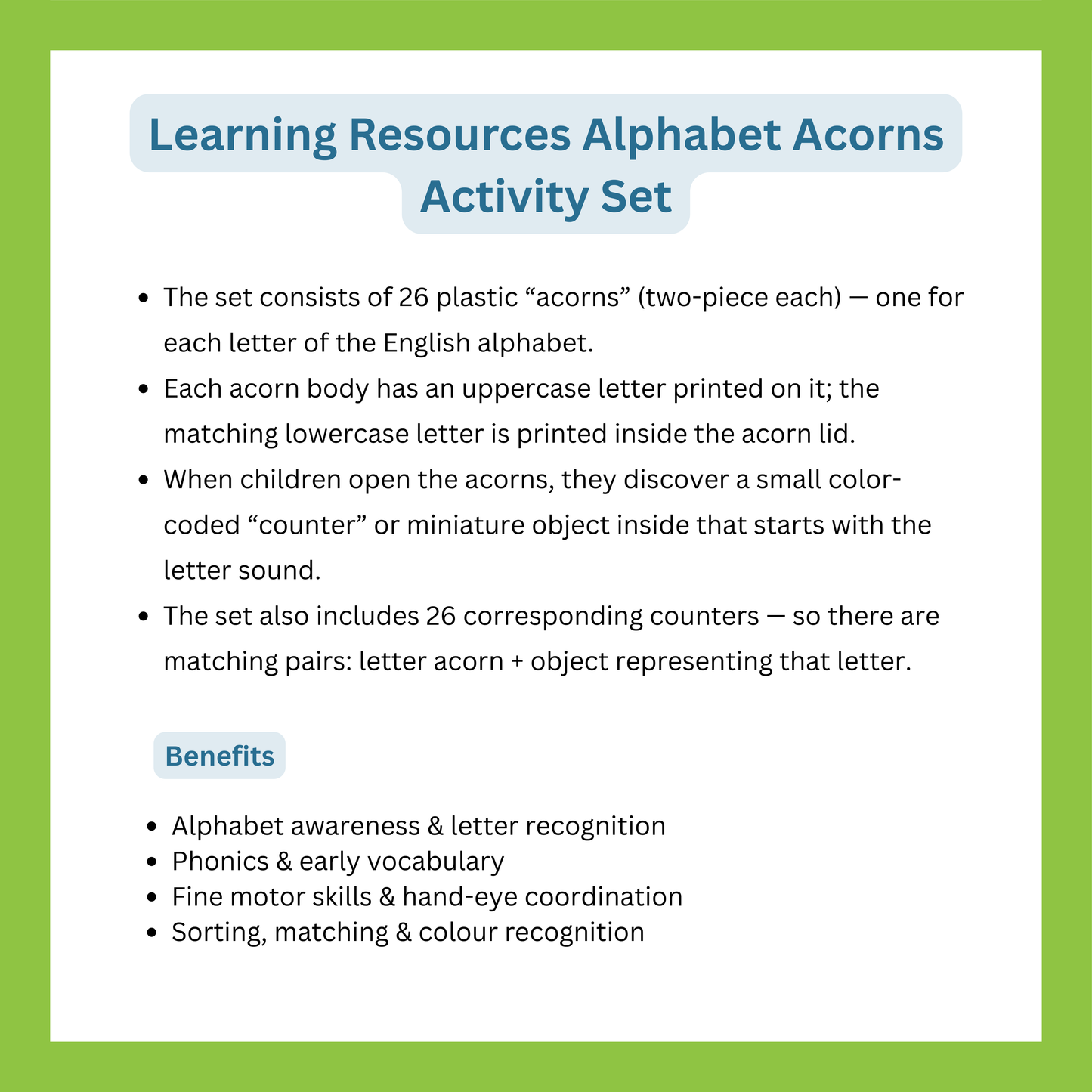Learning Resources Alphabet Acorns Activity Set