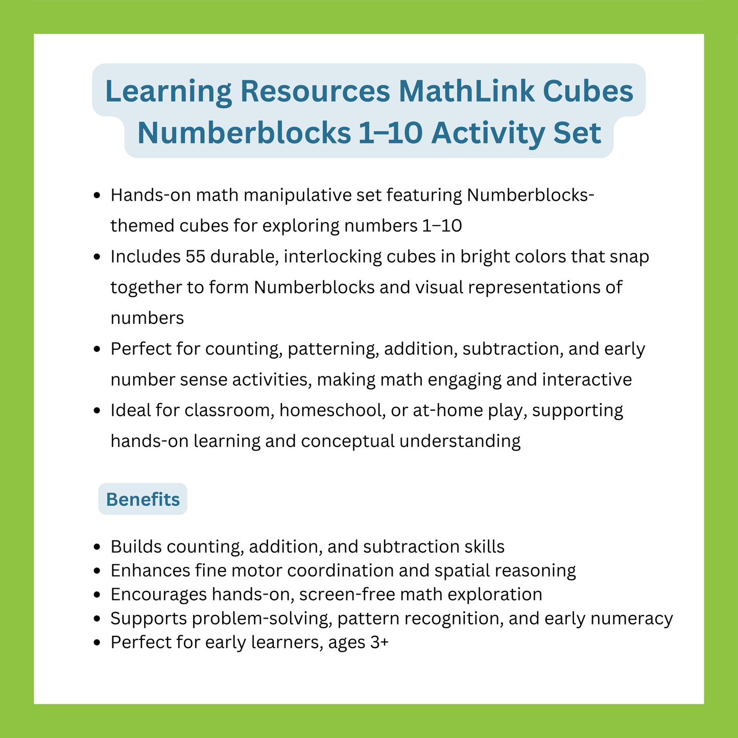 Hand2mind MathLink Cubes Numberblocks 1-10 Activity Set