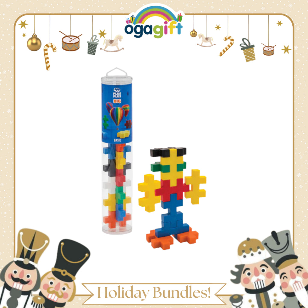 Ogagift Bundle Numberblocks® One to Five Wooden Blocks+8ct Large Washable Crayons+Plus-Plus BIG Basic /15pcs Tube