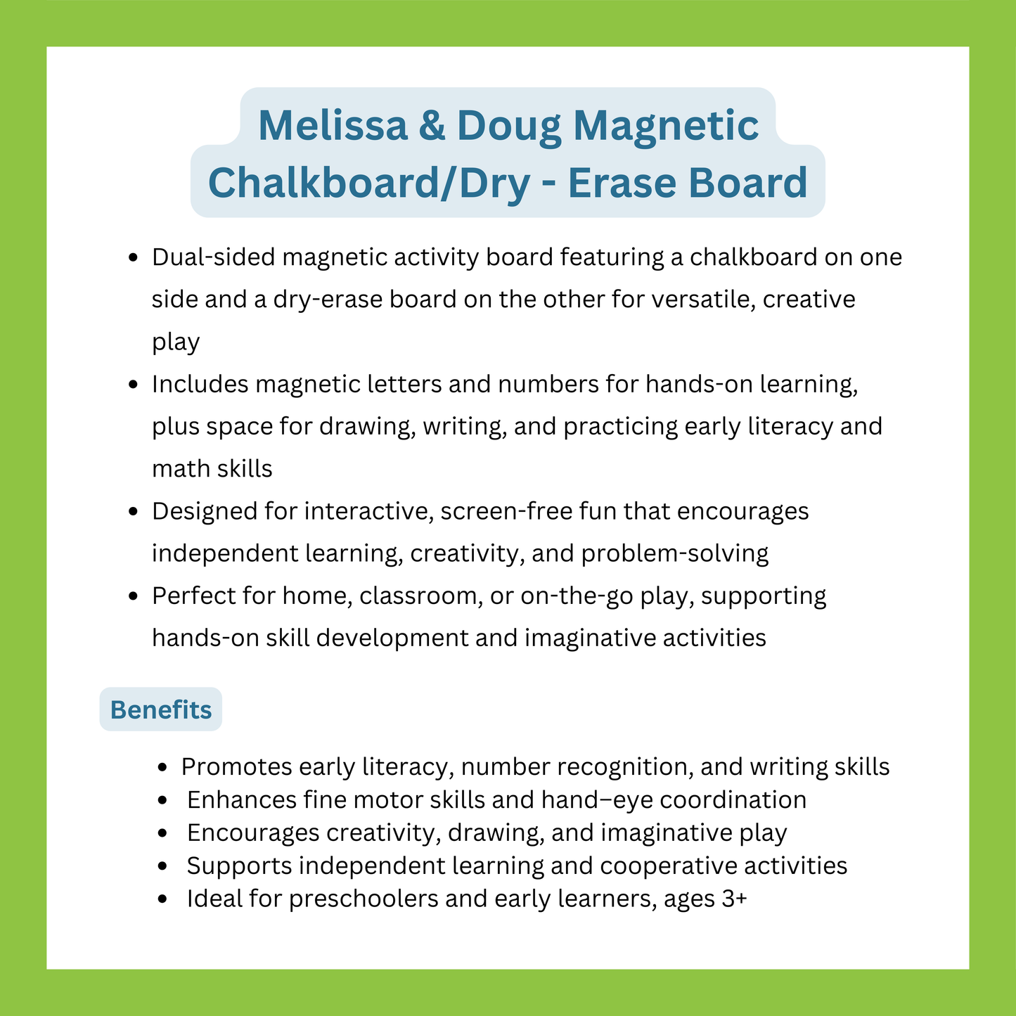 Melissa & Doug Magnetic Chalkboard/Dry - Erase Board (GWP)