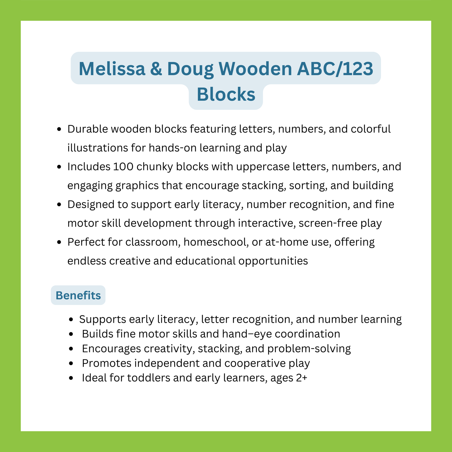 Melissa and Doug Wooden ABC/123 Blocks