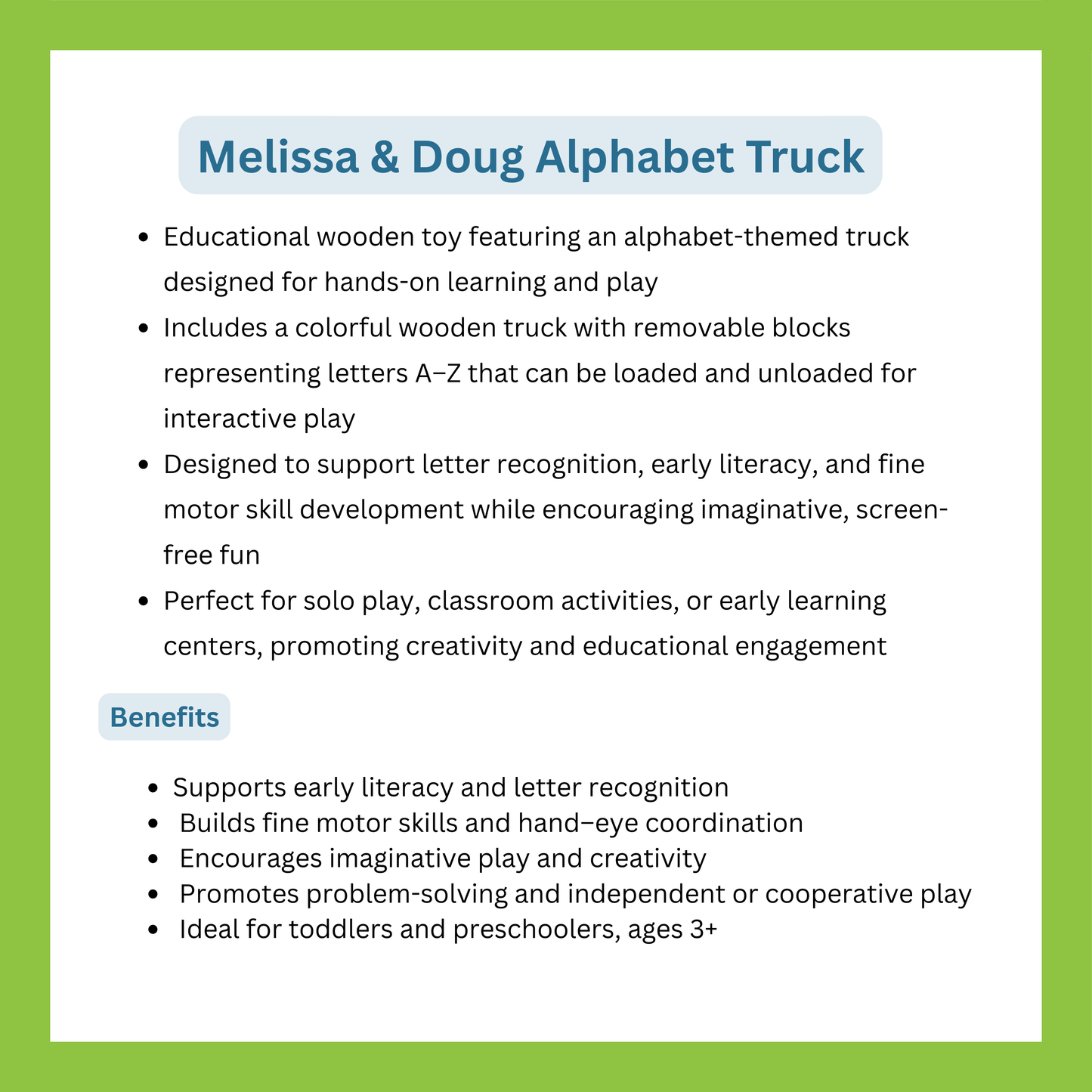 Melissa & Doug Alphabet Blocks Wooden Truck