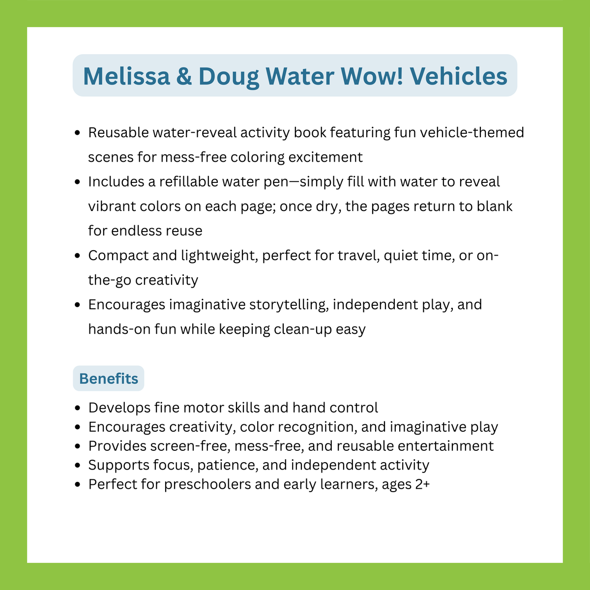 MELISSA & DOUG Water Wow Vehicles