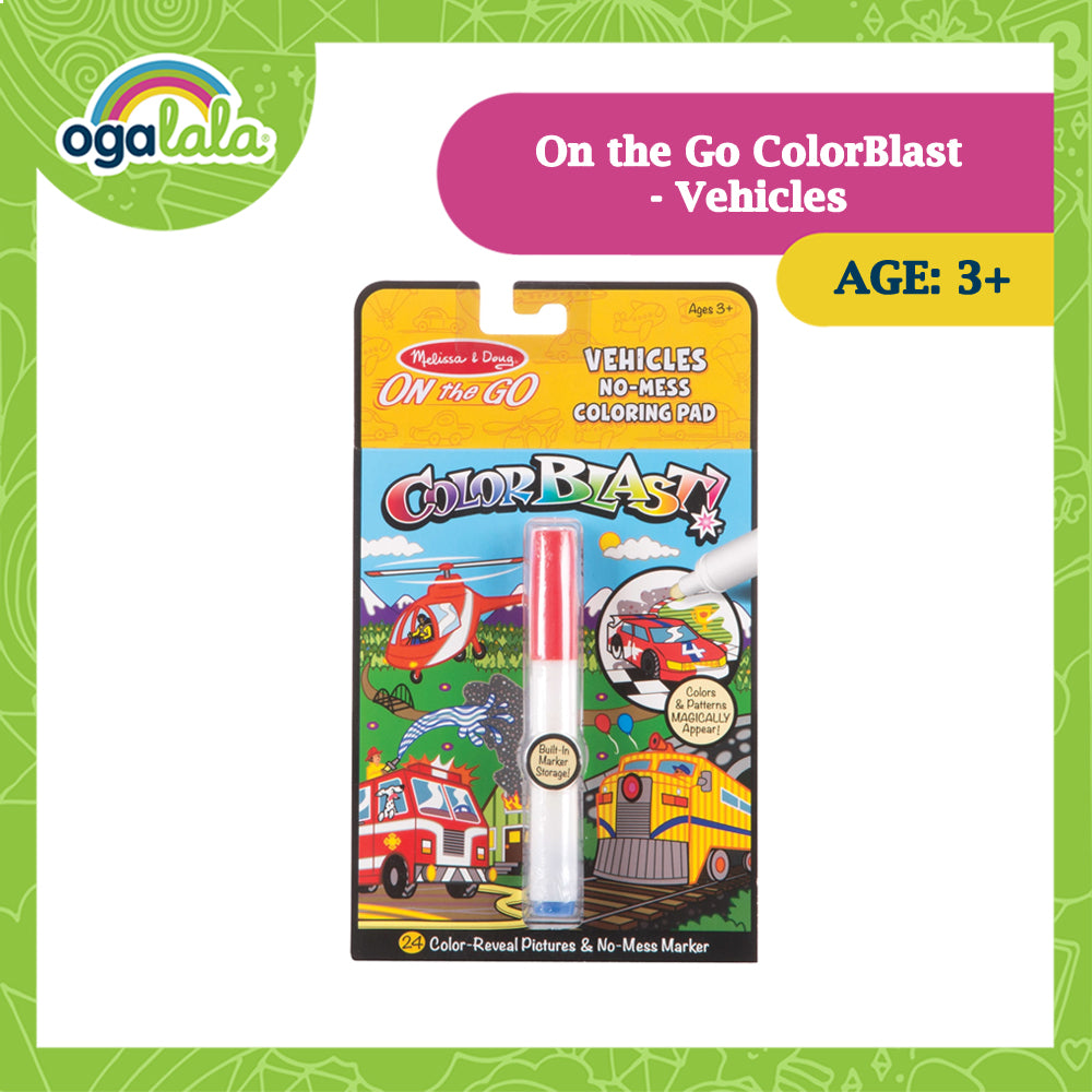 MELISSA AND DOUG On The  Go Color Blast -No Mess Coloring Pad- Vehicles