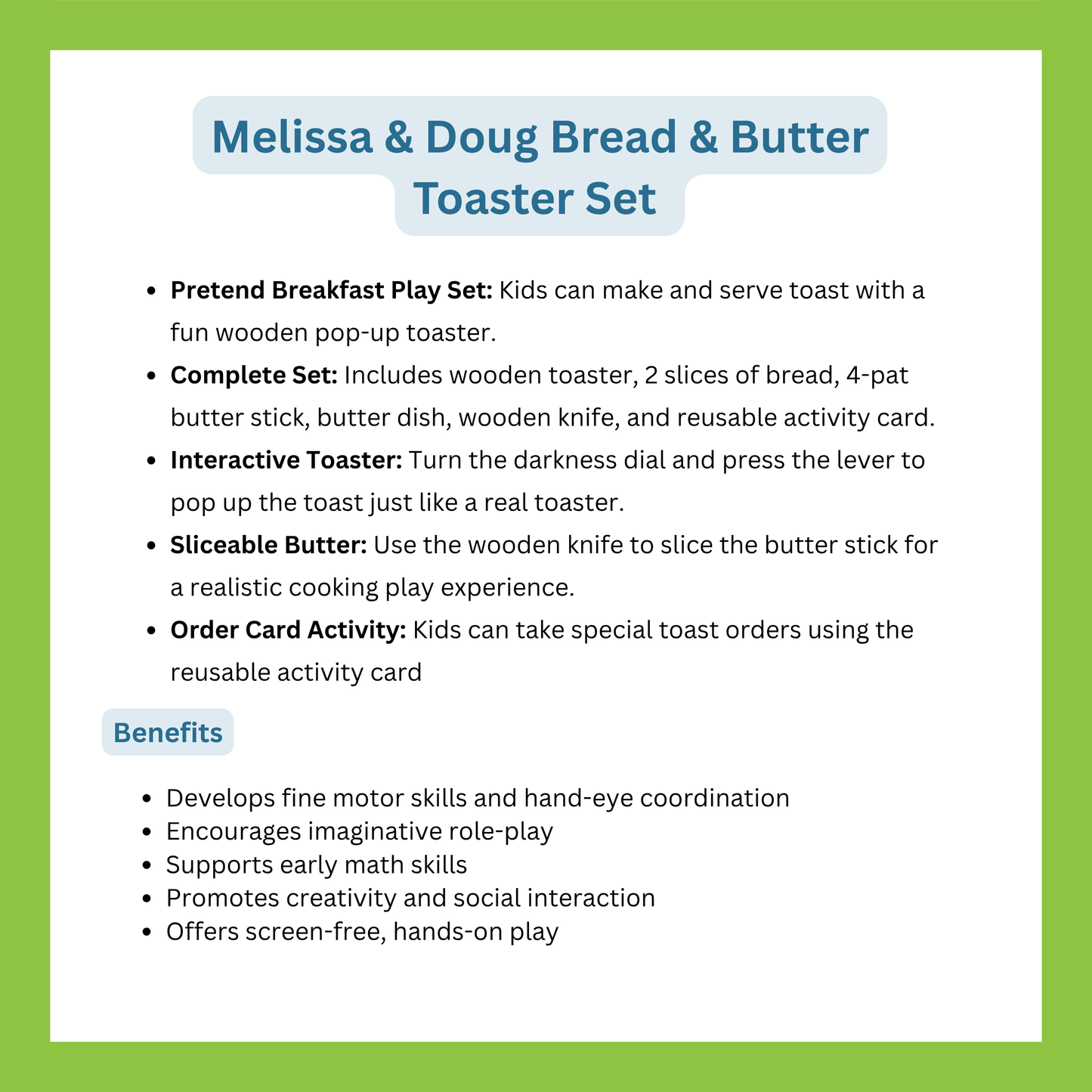 Melissa & Doug Bread & Butter Toaster Set