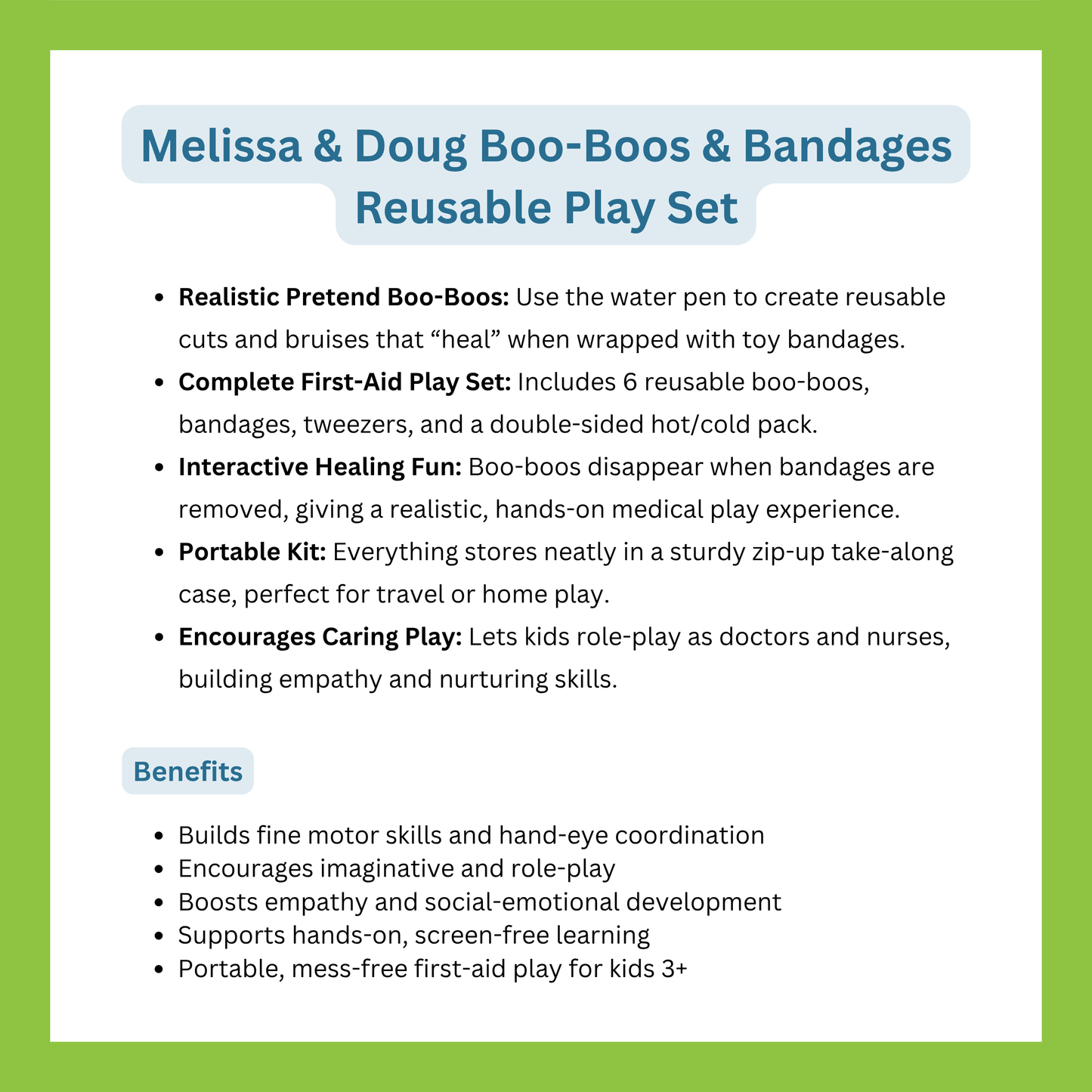 Melissa & Doug Boo-Boos & Bandages Reusable Play Set