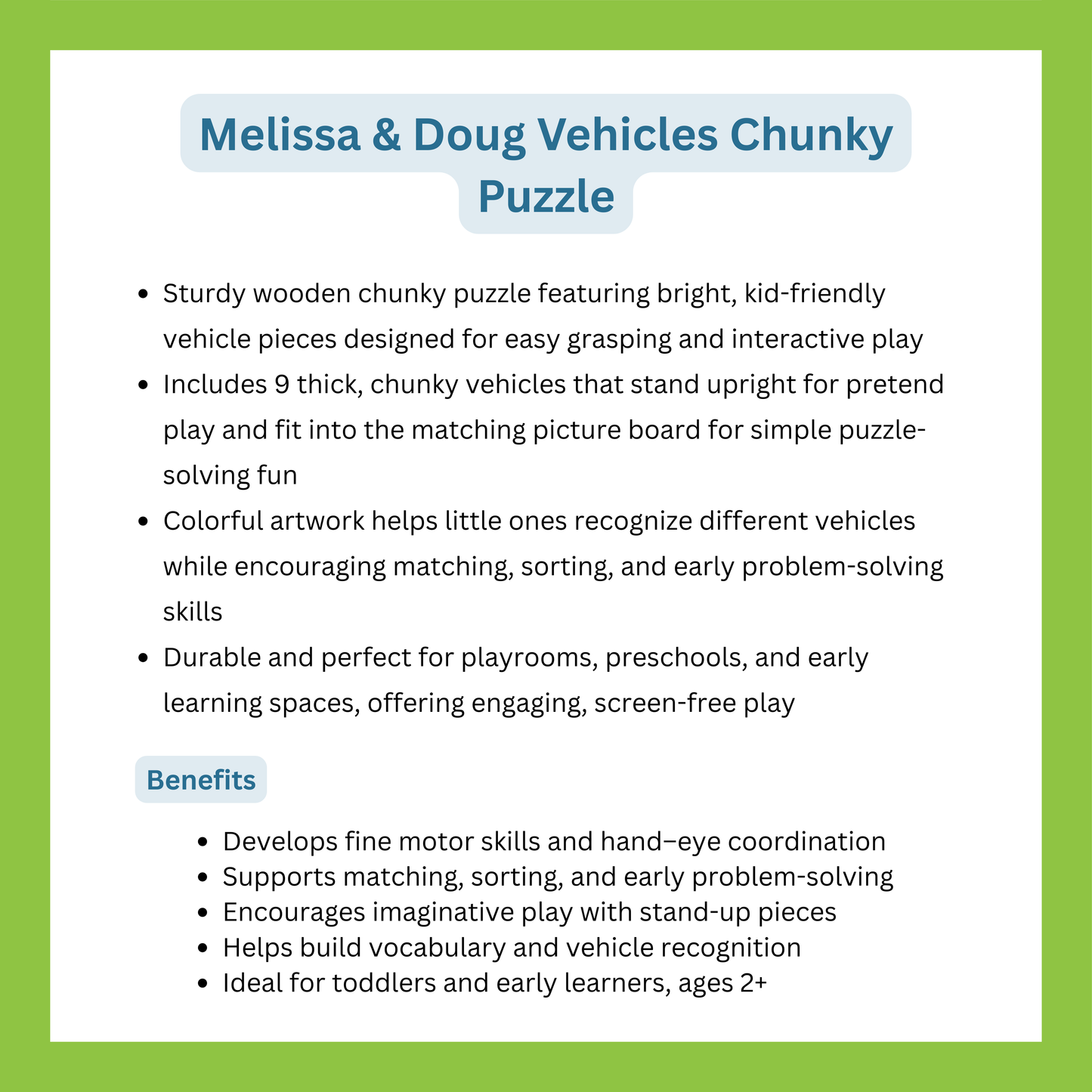 Melissa & Doug Vehicles Chunky Puzzle
