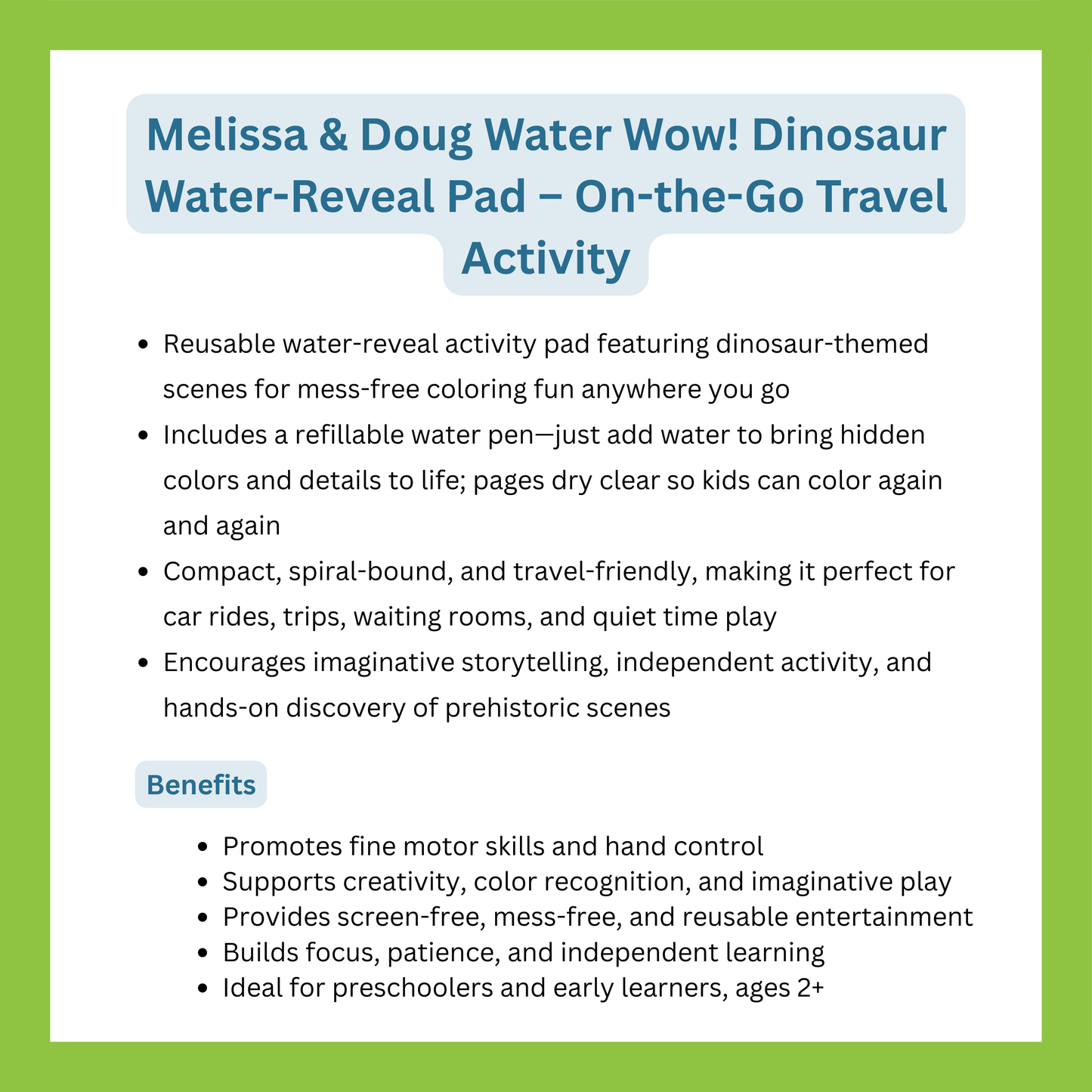 Melissa and Doug Water Wow! Dinosaur Water - Reveal Pad - On the Go Travel Activity