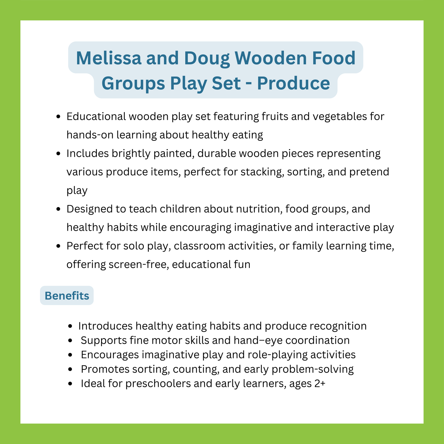Melissa and Doug Wooden Food Groups Play Set - Produce
