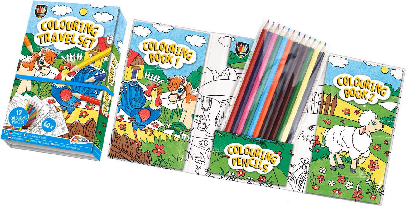 MOXY COLOURING TRAVEL SET, 2 BOOKS WITH 30 SHEETS/60 DESIGNS