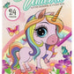 MOXY GLITTER COLOURING STICKER BOOK A4, 24 DESIGNS, 2 STICKER SHEETS, 2ASS