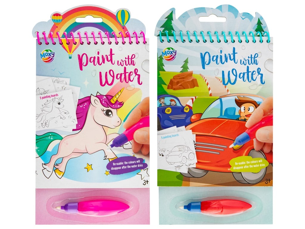MOXY PAINT WITH WATER, 23X14CM, 5 SHEETS, INCL PEN, 2ASS