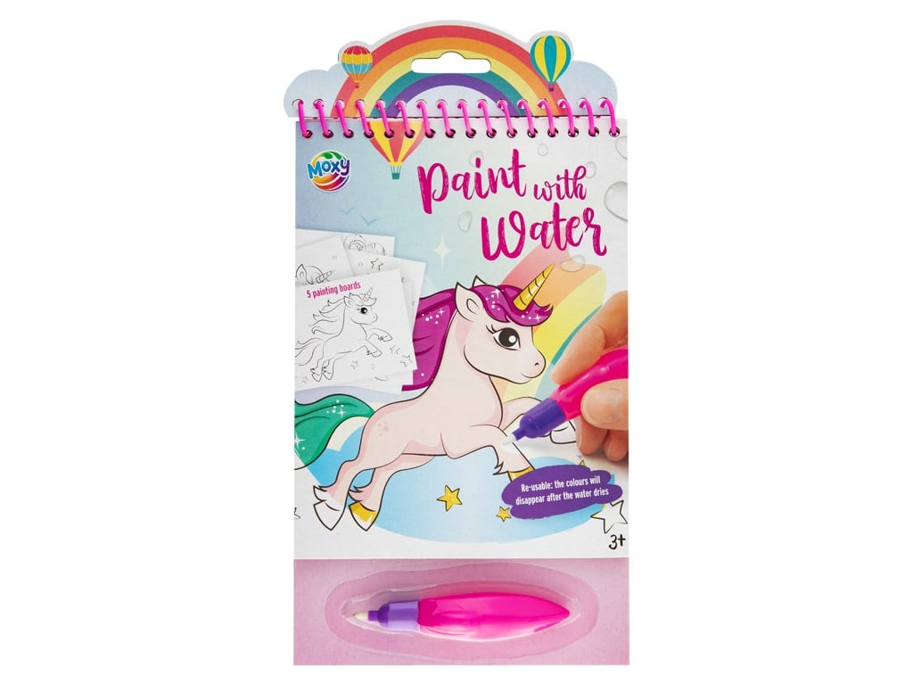 MOXY PAINT WITH WATER, 23X14CM, 5 SHEETS, INCL PEN, 2ASS