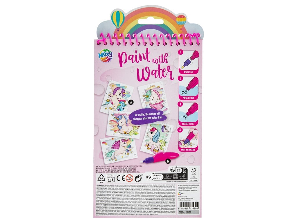 MOXY PAINT WITH WATER, 23X14CM, 5 SHEETS, INCL PEN, 2ASS