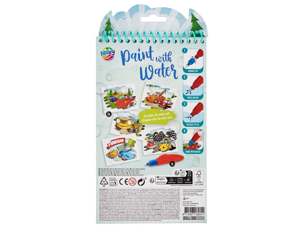 MOXY PAINT WITH WATER, 23X14CM, 5 SHEETS, INCL PEN, 2ASS
