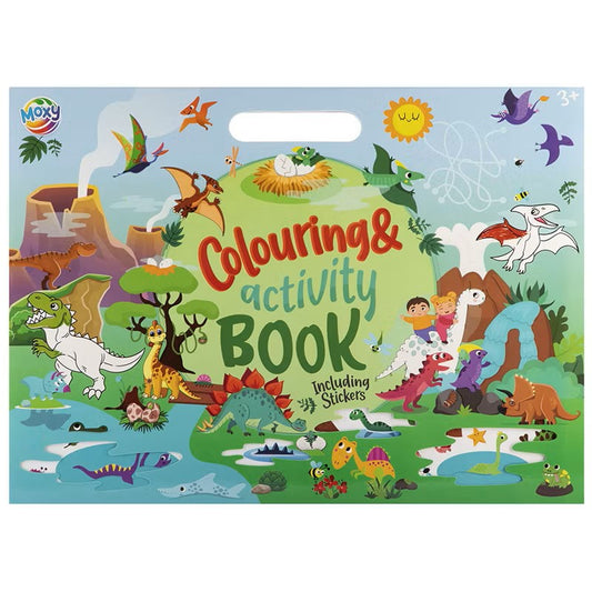 MOXY COLOUR&ACTIVITY BOOK INCL STICKERS, 26X35.5CM, 25 SHEETS DINOSAUR