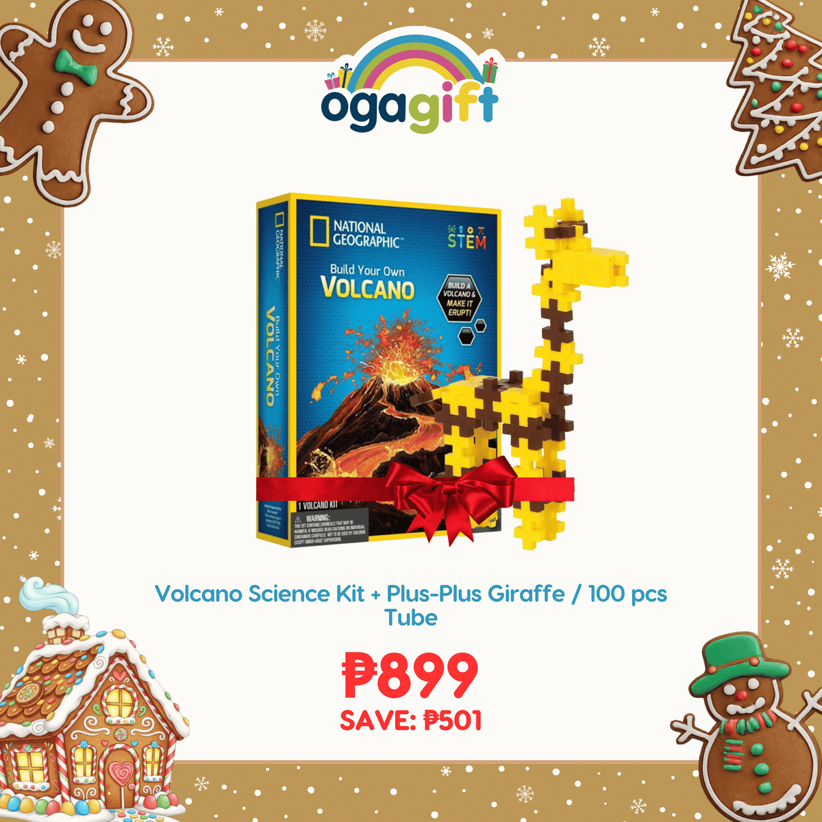 Ogagift Bundle Volcano Science Kit (3NAT-RTNGVOLCANO2) + Plus-Plus Giraffe / 100 pcs Tube