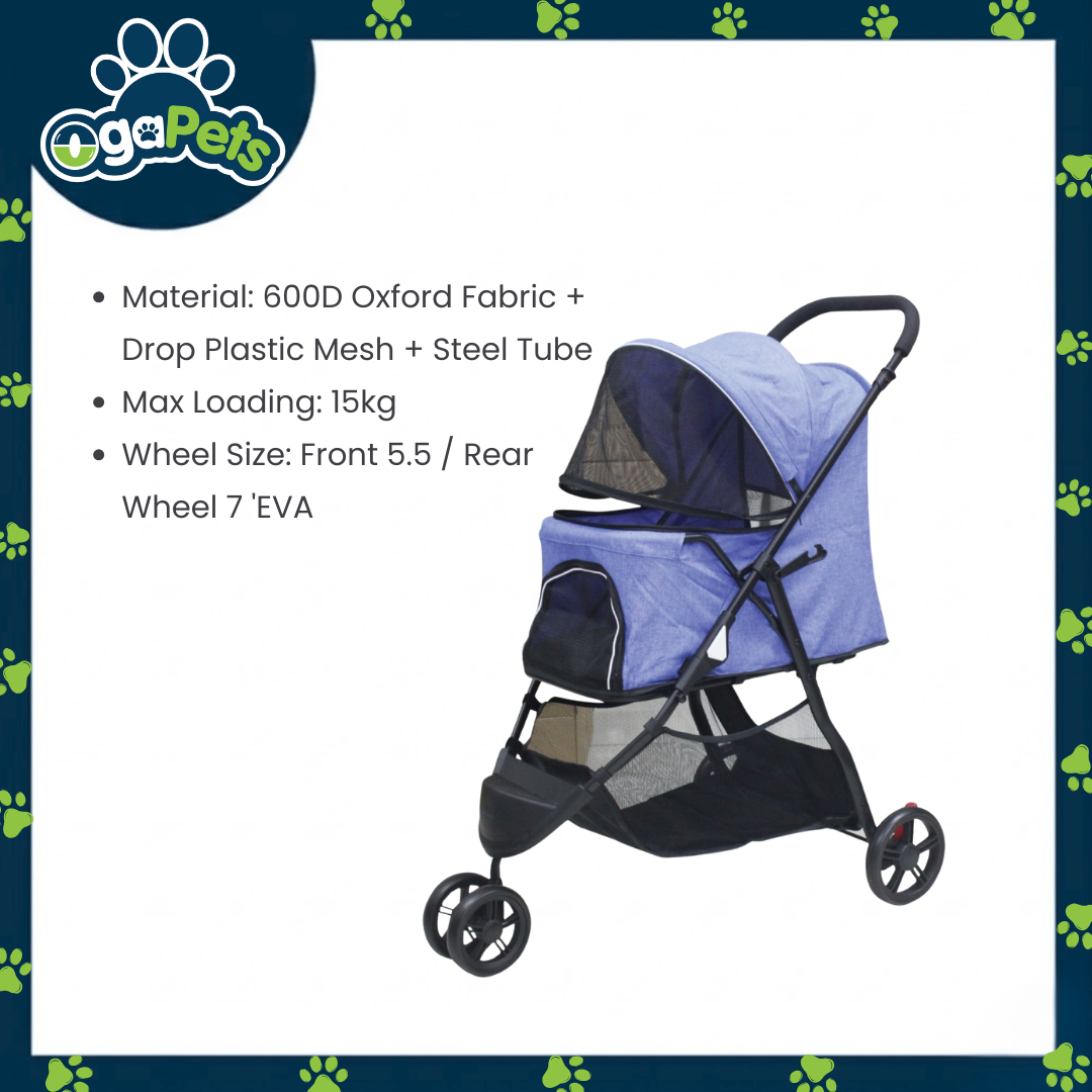 Ogapets Pet Carrier Stroller- Fabric with Drop Plastic Mesh & Steel Tube Max 15kg