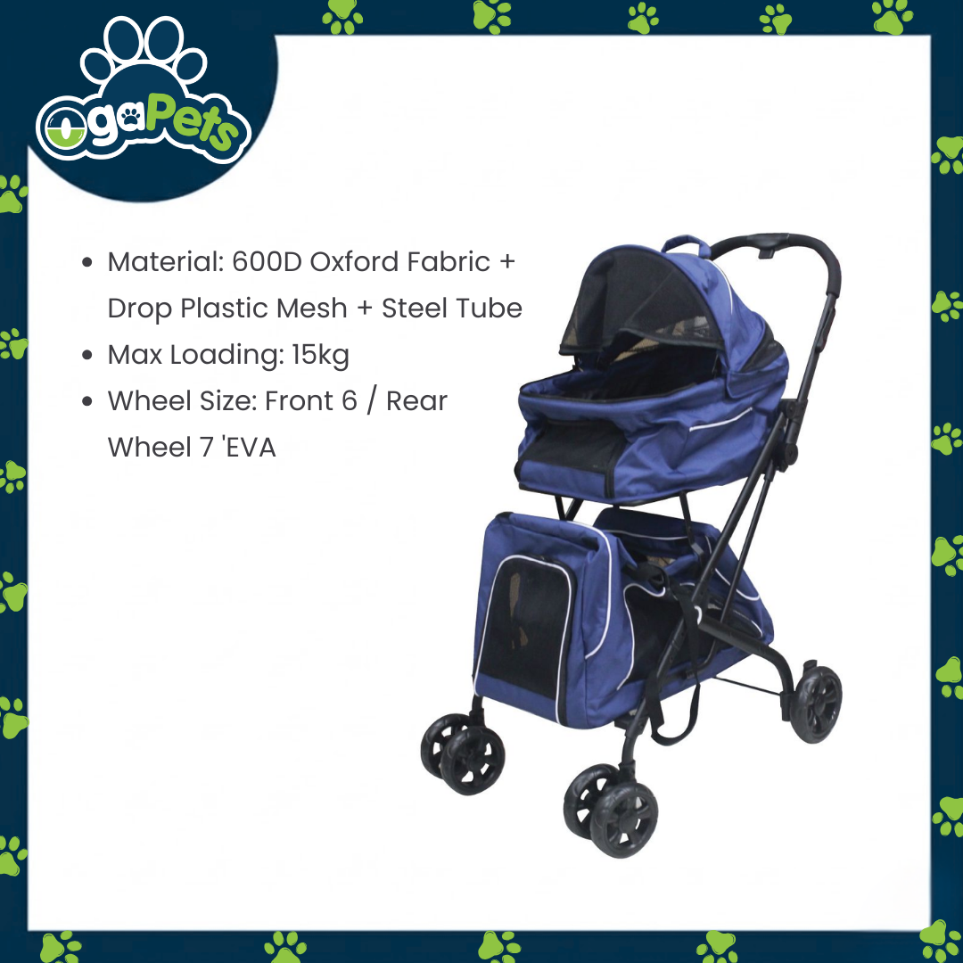 Ogapets Pet Carrier Stroller - Oxford Fabric with Drop Plastic Mesh & Steel TubeMax Load 15kg