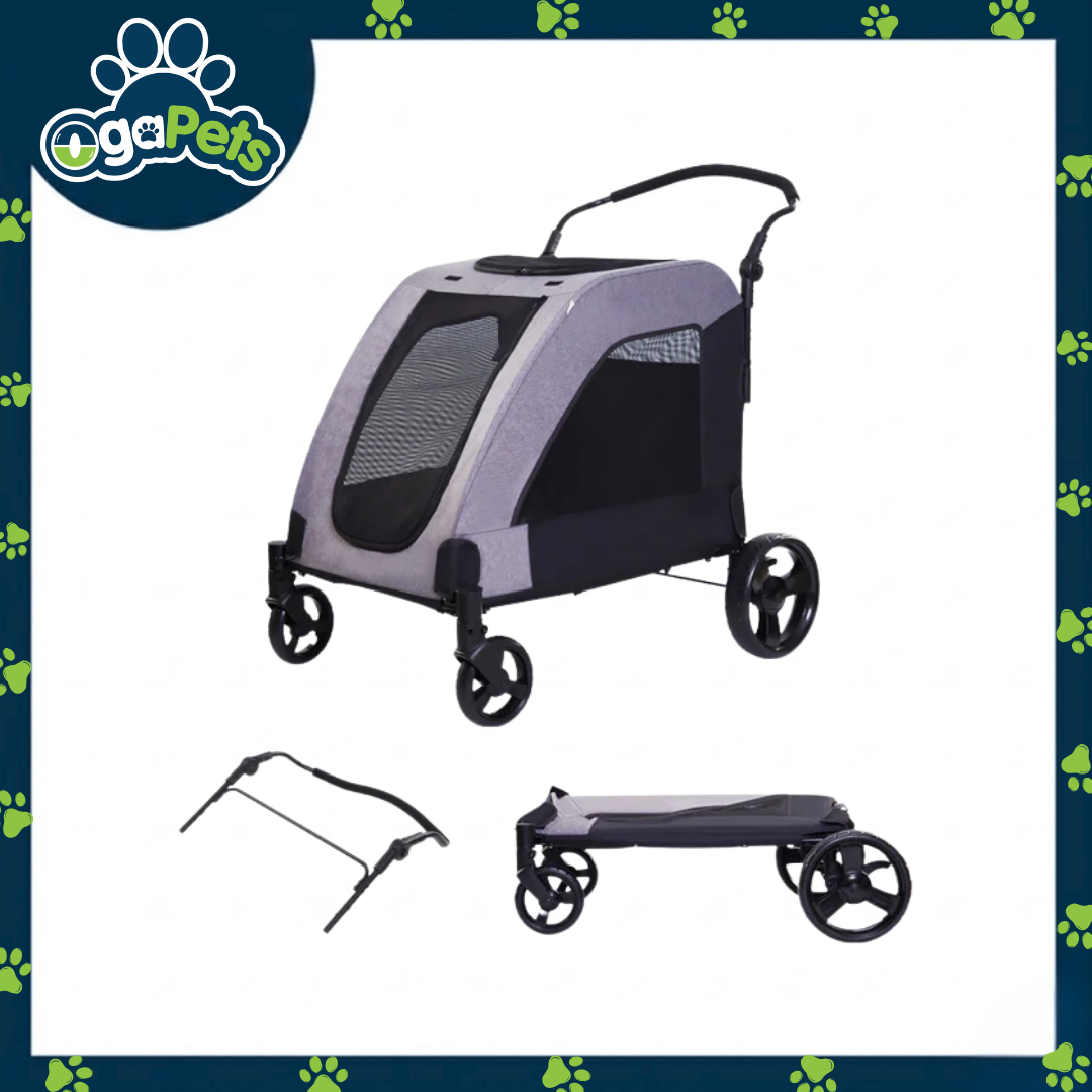 Ogapets Pet Carrier Stroller - Linen Fabric Steel Tube, Soft Net 60kg Max Loading, 7 Front & 12 Rear Wheels