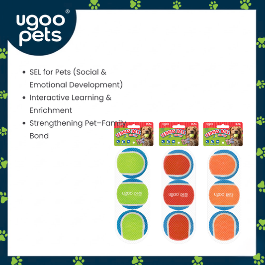 Ugoo Squeaky Tennis Ball 3pk 3 Assorted
