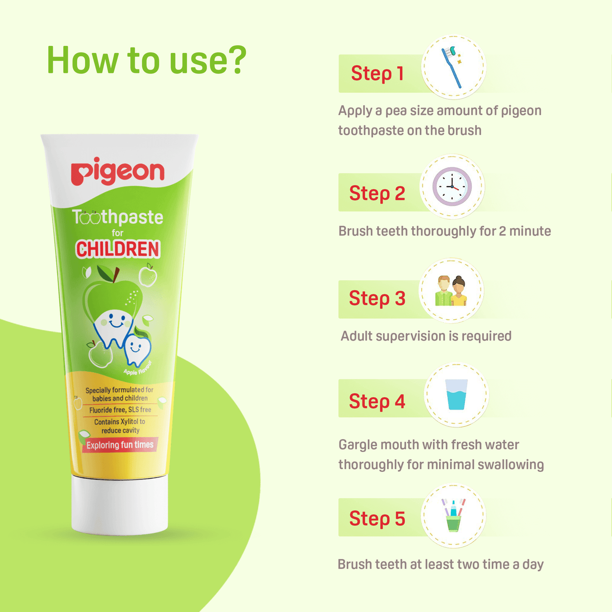 Pigeon Official Toothpaste Apple 0+ Months 1pc - 100% Food Grade Ingredients, SLS/Fluoride Free, Safe if swallowed, Gentle on new milk teeth, made with Xylitol agent, Co-developed with Pediatric Dentist, Japan No. 1 Brand