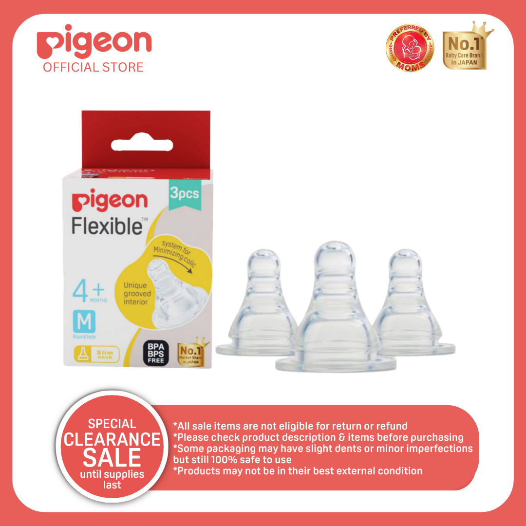 Pigeon Official -Standard High Quality Peristaltic Nipple Medium flow (M) for Newborn 3pcs per box