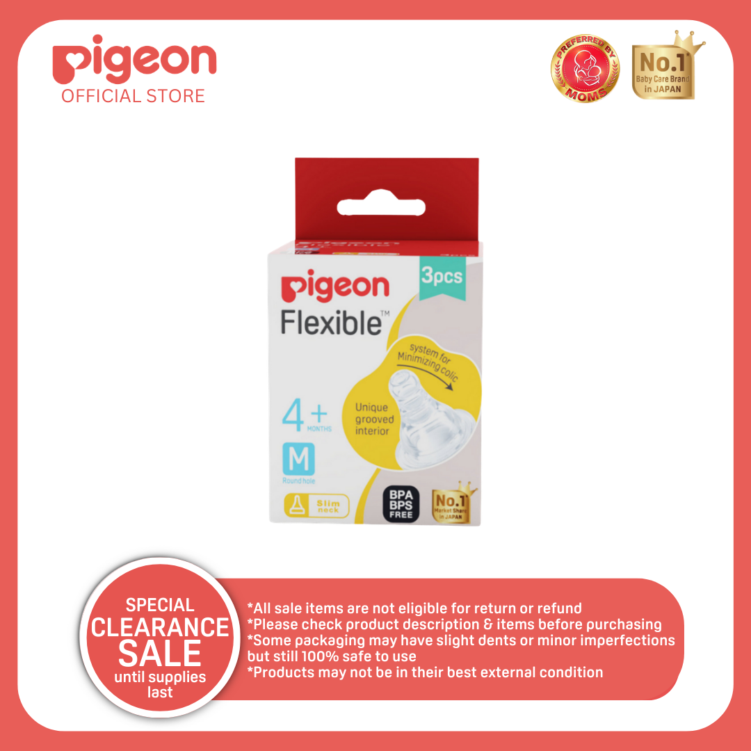 Pigeon Official -Standard High Quality Peristaltic Nipple Medium flow (M) for Newborn 3pcs per box