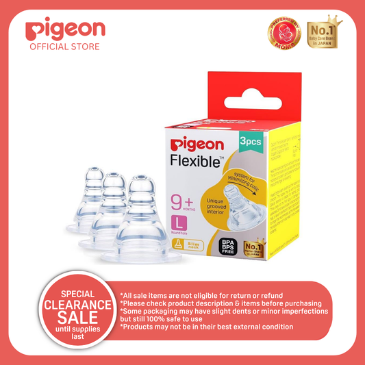 Pigeon Official -Standard/High Quality Peristaltic Nipple Fast Flow (L)  for Newborn 3pcs per box,9+